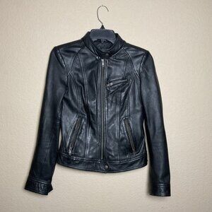 Whetblue Womens XS Black Lambskin Leather Racer Jacket Motorcycle
